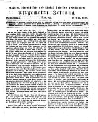 Kaiserlich- und Kurpfalzbairisch privilegirte allgemeine Zeitung (Allgemeine Zeitung) Donnerstag 21. August 1806