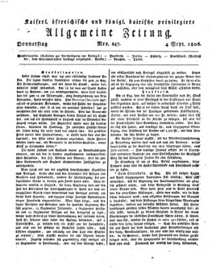 Kaiserlich- und Kurpfalzbairisch privilegirte allgemeine Zeitung (Allgemeine Zeitung) Donnerstag 4. September 1806