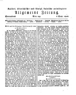 Kaiserlich- und Kurpfalzbairisch privilegirte allgemeine Zeitung (Allgemeine Zeitung) Samstag 6. September 1806