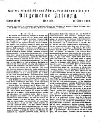 Kaiserlich- und Kurpfalzbairisch privilegirte allgemeine Zeitung (Allgemeine Zeitung) Samstag 20. September 1806