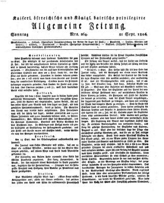 Kaiserlich- und Kurpfalzbairisch privilegirte allgemeine Zeitung (Allgemeine Zeitung) Sonntag 21. September 1806