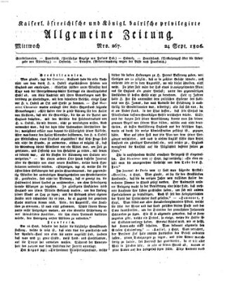 Kaiserlich- und Kurpfalzbairisch privilegirte allgemeine Zeitung (Allgemeine Zeitung) Mittwoch 24. September 1806