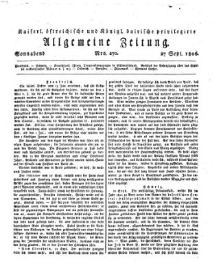 Kaiserlich- und Kurpfalzbairisch privilegirte allgemeine Zeitung (Allgemeine Zeitung) Samstag 27. September 1806