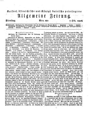 Kaiserlich- und Kurpfalzbairisch privilegirte allgemeine Zeitung (Allgemeine Zeitung) Dienstag 7. Oktober 1806