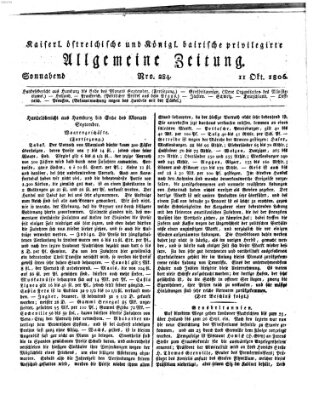 Kaiserlich- und Kurpfalzbairisch privilegirte allgemeine Zeitung (Allgemeine Zeitung) Samstag 11. Oktober 1806