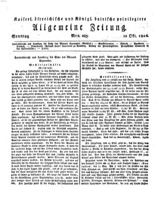 Kaiserlich- und Kurpfalzbairisch privilegirte allgemeine Zeitung (Allgemeine Zeitung) Sonntag 12. Oktober 1806