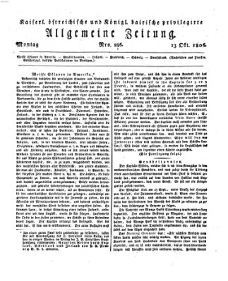 Kaiserlich- und Kurpfalzbairisch privilegirte allgemeine Zeitung (Allgemeine Zeitung) Montag 13. Oktober 1806