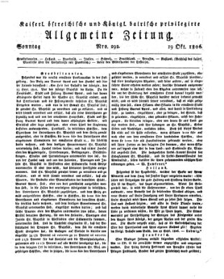 Kaiserlich- und Kurpfalzbairisch privilegirte allgemeine Zeitung (Allgemeine Zeitung) Sonntag 19. Oktober 1806