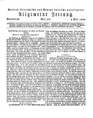 Kaiserlich- und Kurpfalzbairisch privilegirte allgemeine Zeitung (Allgemeine Zeitung) Samstag 8. November 1806