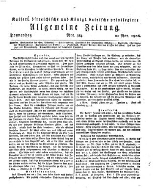 Kaiserlich- und Kurpfalzbairisch privilegirte allgemeine Zeitung (Allgemeine Zeitung) Donnerstag 20. November 1806