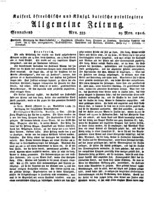 Kaiserlich- und Kurpfalzbairisch privilegirte allgemeine Zeitung (Allgemeine Zeitung) Samstag 29. November 1806