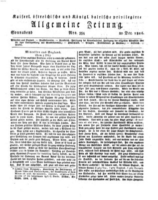 Kaiserlich- und Kurpfalzbairisch privilegirte allgemeine Zeitung (Allgemeine Zeitung) Samstag 20. Dezember 1806