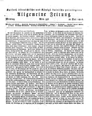 Kaiserlich- und Kurpfalzbairisch privilegirte allgemeine Zeitung (Allgemeine Zeitung) Montag 22. Dezember 1806