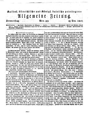 Kaiserlich- und Kurpfalzbairisch privilegirte allgemeine Zeitung (Allgemeine Zeitung) Donnerstag 25. Dezember 1806