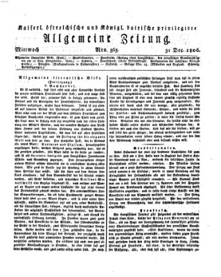 Kaiserlich- und Kurpfalzbairisch privilegirte allgemeine Zeitung (Allgemeine Zeitung) Mittwoch 31. Dezember 1806