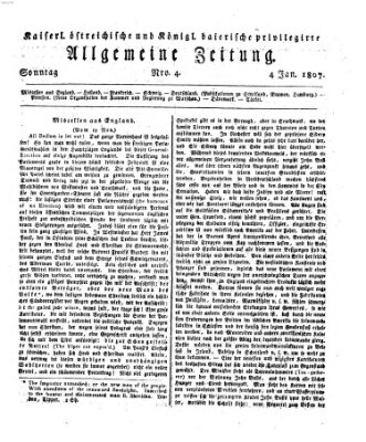 Kaiserlich- und Kurpfalzbairisch privilegirte allgemeine Zeitung (Allgemeine Zeitung) Sonntag 4. Januar 1807