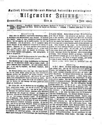 Kaiserlich- und Kurpfalzbairisch privilegirte allgemeine Zeitung (Allgemeine Zeitung) Donnerstag 8. Januar 1807