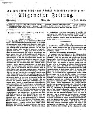 Kaiserlich- und Kurpfalzbairisch privilegirte allgemeine Zeitung (Allgemeine Zeitung) Montag 12. Januar 1807