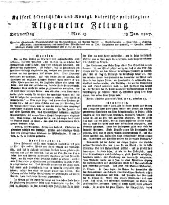 Kaiserlich- und Kurpfalzbairisch privilegirte allgemeine Zeitung (Allgemeine Zeitung) Donnerstag 15. Januar 1807