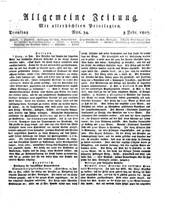 Allgemeine Zeitung Dienstag 3. Februar 1807