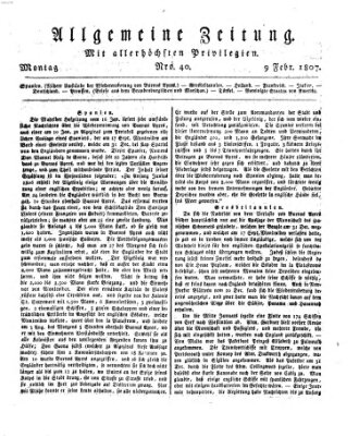 Allgemeine Zeitung Montag 9. Februar 1807