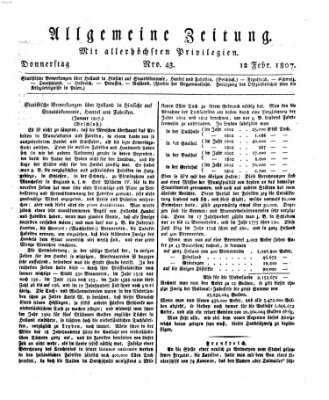 Allgemeine Zeitung Donnerstag 12. Februar 1807