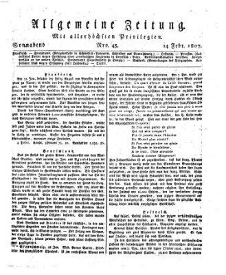 Allgemeine Zeitung Samstag 14. Februar 1807