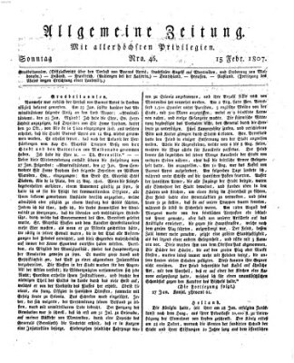 Allgemeine Zeitung Sonntag 15. Februar 1807