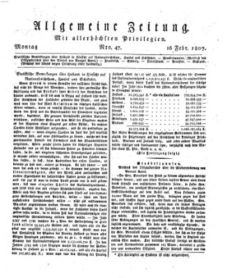 Allgemeine Zeitung Montag 16. Februar 1807