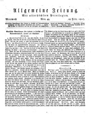 Allgemeine Zeitung Mittwoch 18. Februar 1807