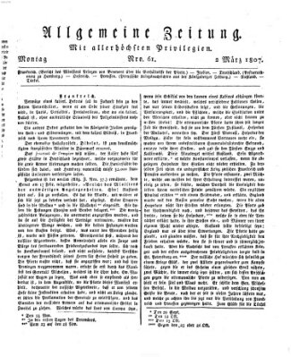 Allgemeine Zeitung Montag 2. März 1807