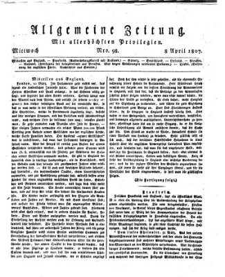 Allgemeine Zeitung Mittwoch 8. April 1807
