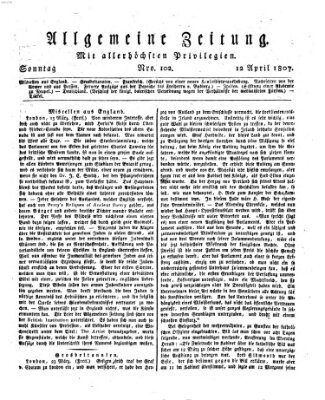 Allgemeine Zeitung Sonntag 12. April 1807