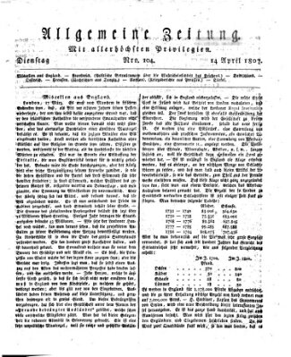 Allgemeine Zeitung Dienstag 14. April 1807