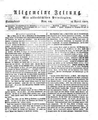 Allgemeine Zeitung Samstag 18. April 1807