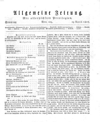 Allgemeine Zeitung Sonntag 19. April 1807