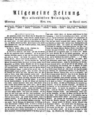 Allgemeine Zeitung Montag 20. April 1807