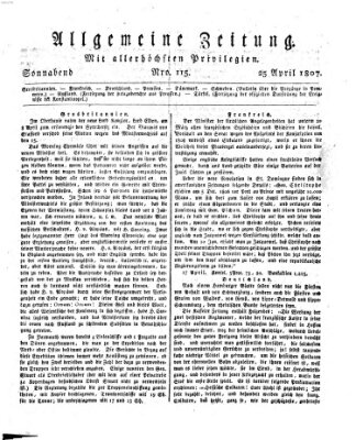 Allgemeine Zeitung Samstag 25. April 1807