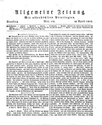 Allgemeine Zeitung Dienstag 28. April 1807