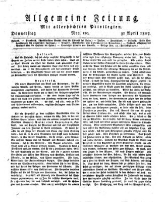 Allgemeine Zeitung Donnerstag 30. April 1807