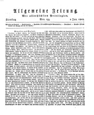 Allgemeine Zeitung Dienstag 2. Juni 1807