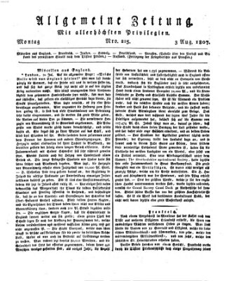 Allgemeine Zeitung Montag 3. August 1807