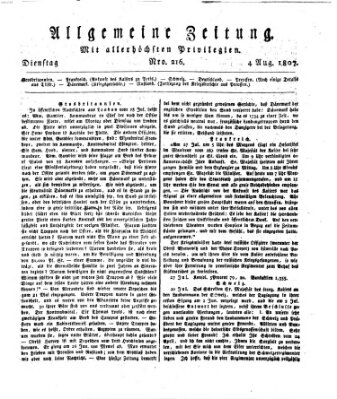 Allgemeine Zeitung Dienstag 4. August 1807