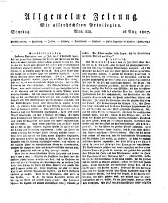 Allgemeine Zeitung Sonntag 16. August 1807