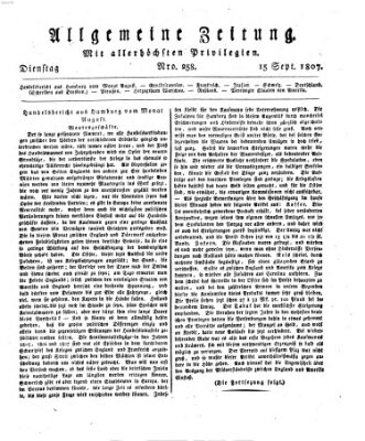 Allgemeine Zeitung Dienstag 15. September 1807