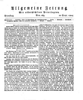 Allgemeine Zeitung Dienstag 22. September 1807