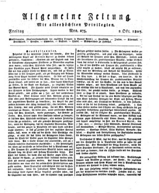 Allgemeine Zeitung Freitag 2. Oktober 1807