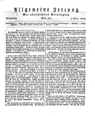 Allgemeine Zeitung Dienstag 3. November 1807