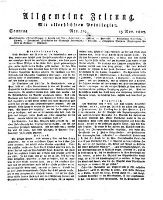 Allgemeine Zeitung Sonntag 15. November 1807