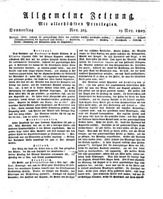 Allgemeine Zeitung Donnerstag 19. November 1807